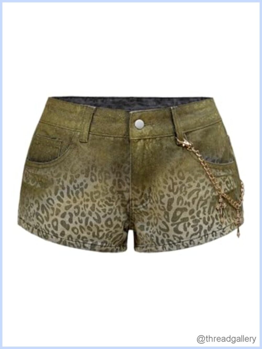 Leopard Denim Mini Shorts Low Rise Chain Y2K Jean Shorts